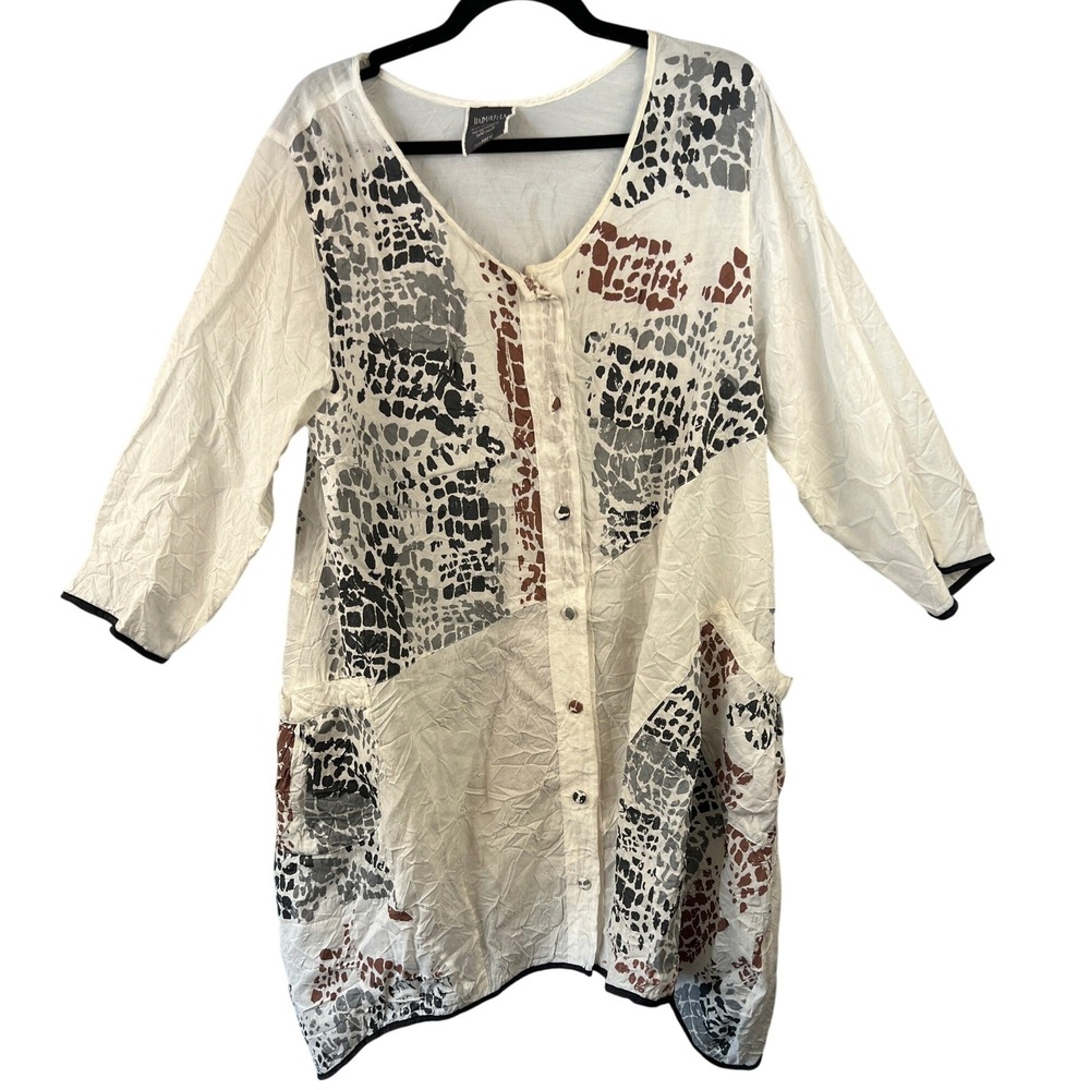 Harubella Lagenlook Abstract Animal Print Crinkle Texture Lightweight Tunic